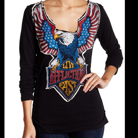 Affliction Tops - Affliction Twin Turbo Eagle Long Sleeve Size XS